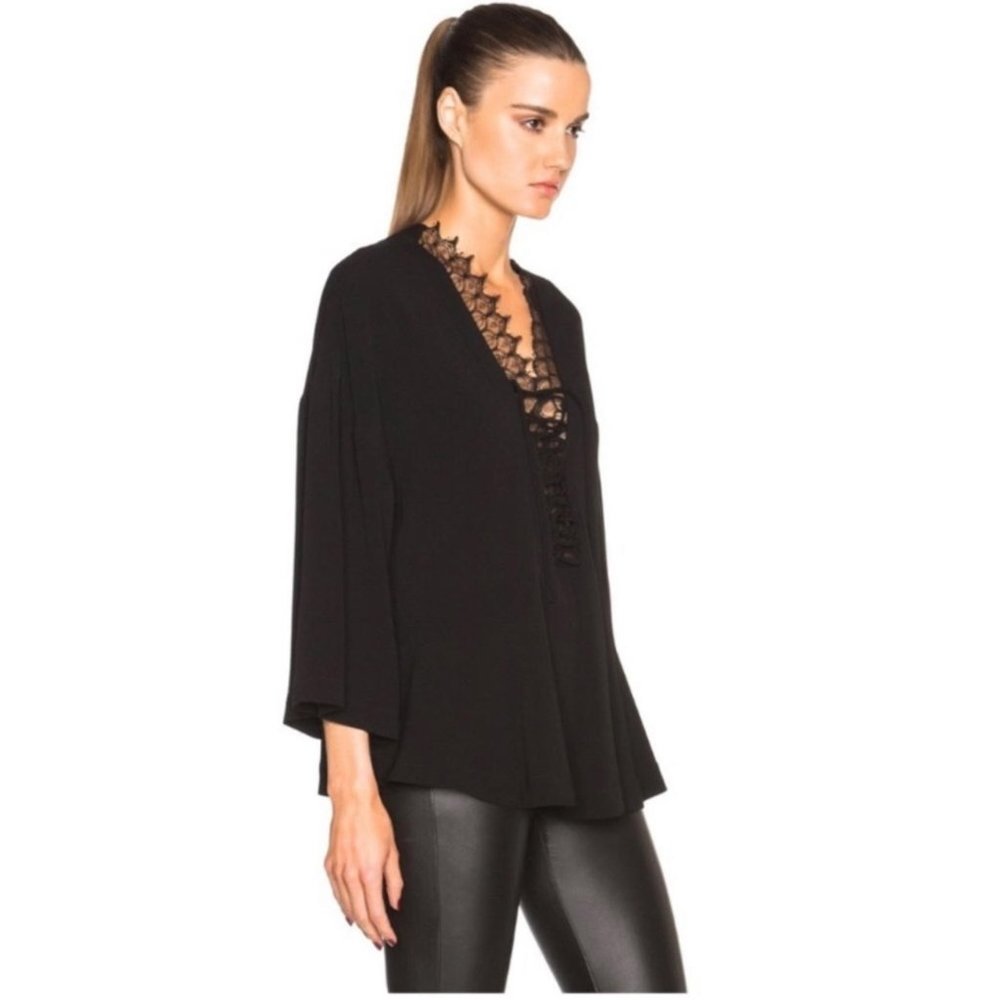IRO XS Made in France Emilda Black Lace Up 3/4 Sleeve Top - Picture 2 of 9